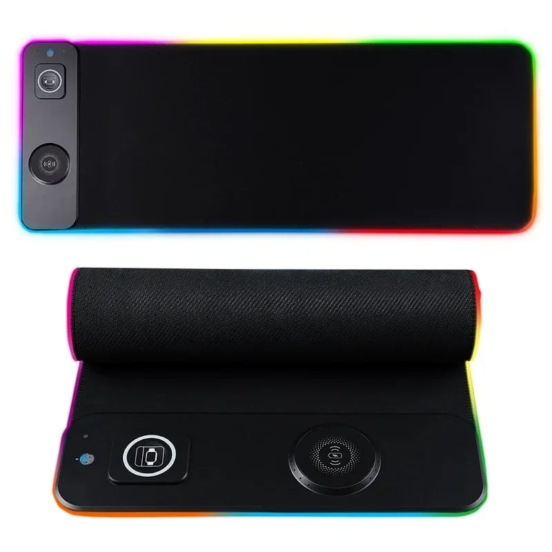 Tapis de souris XXL RGB avec chargement sans fil pour Smartphone, iWatch et auriculaires.