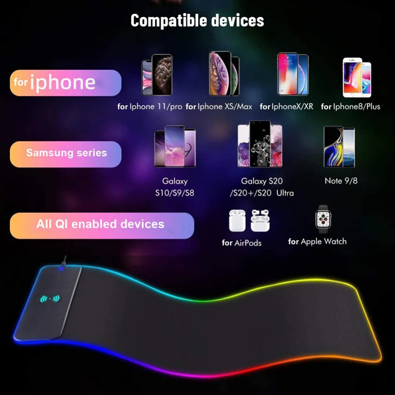 Tapis de souris XXL RGB et chargeur sans fil GM