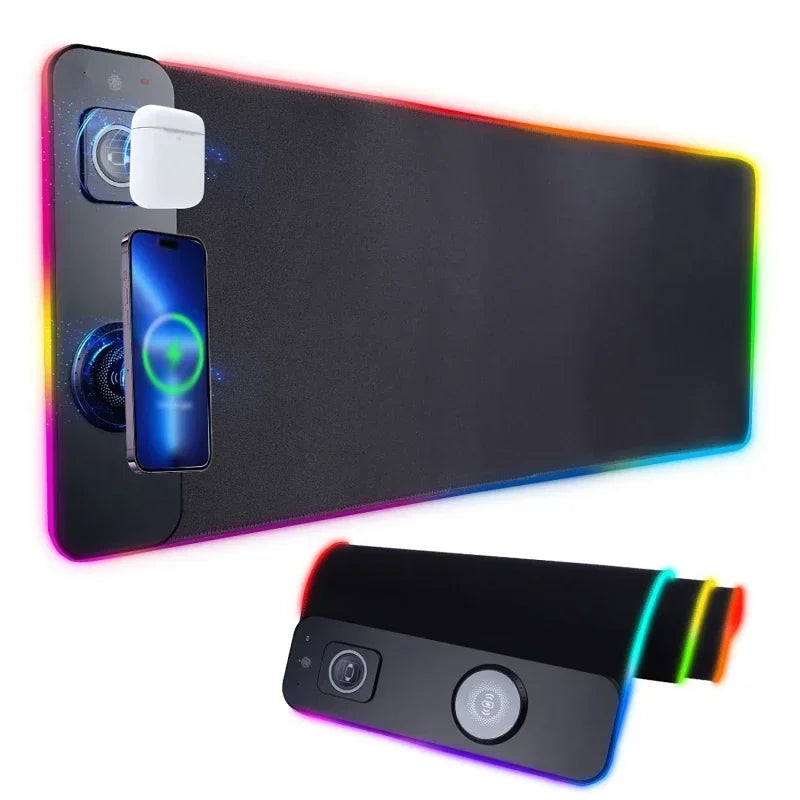 Tapis de souris XXL RGB avec chargement sans fil pour Smartphone, iWatch et auriculaires.